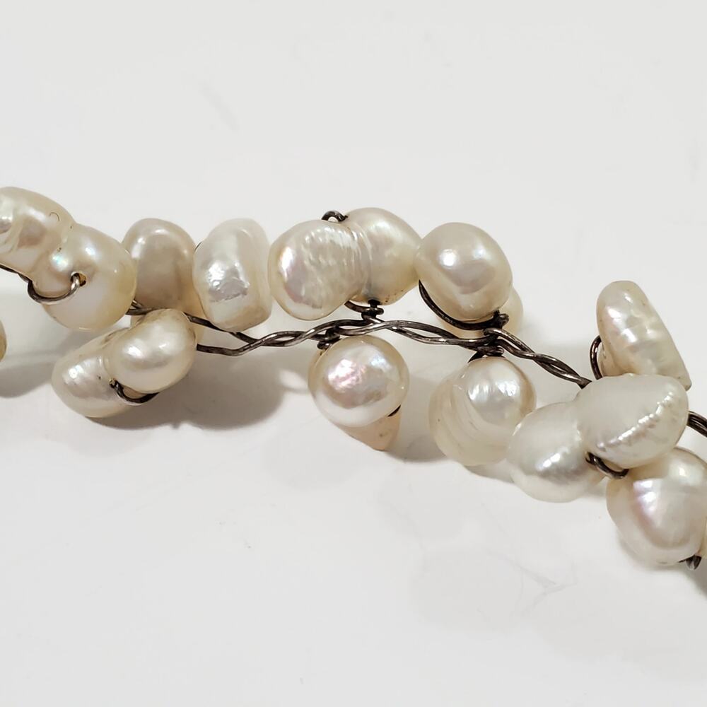 Freshwater Potato Pearl Wire Wrapped Sterling Silver Necklace 18" - Picture 8 of 9